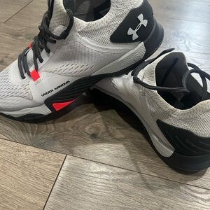 Under Armour Men's White Black Athletic Sneakers with Red Accents